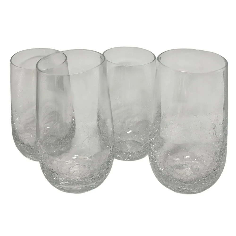 Pier 1‎ Crackle Glass Tumblers Angled Slant Rim Highball Six Inches Set of Four